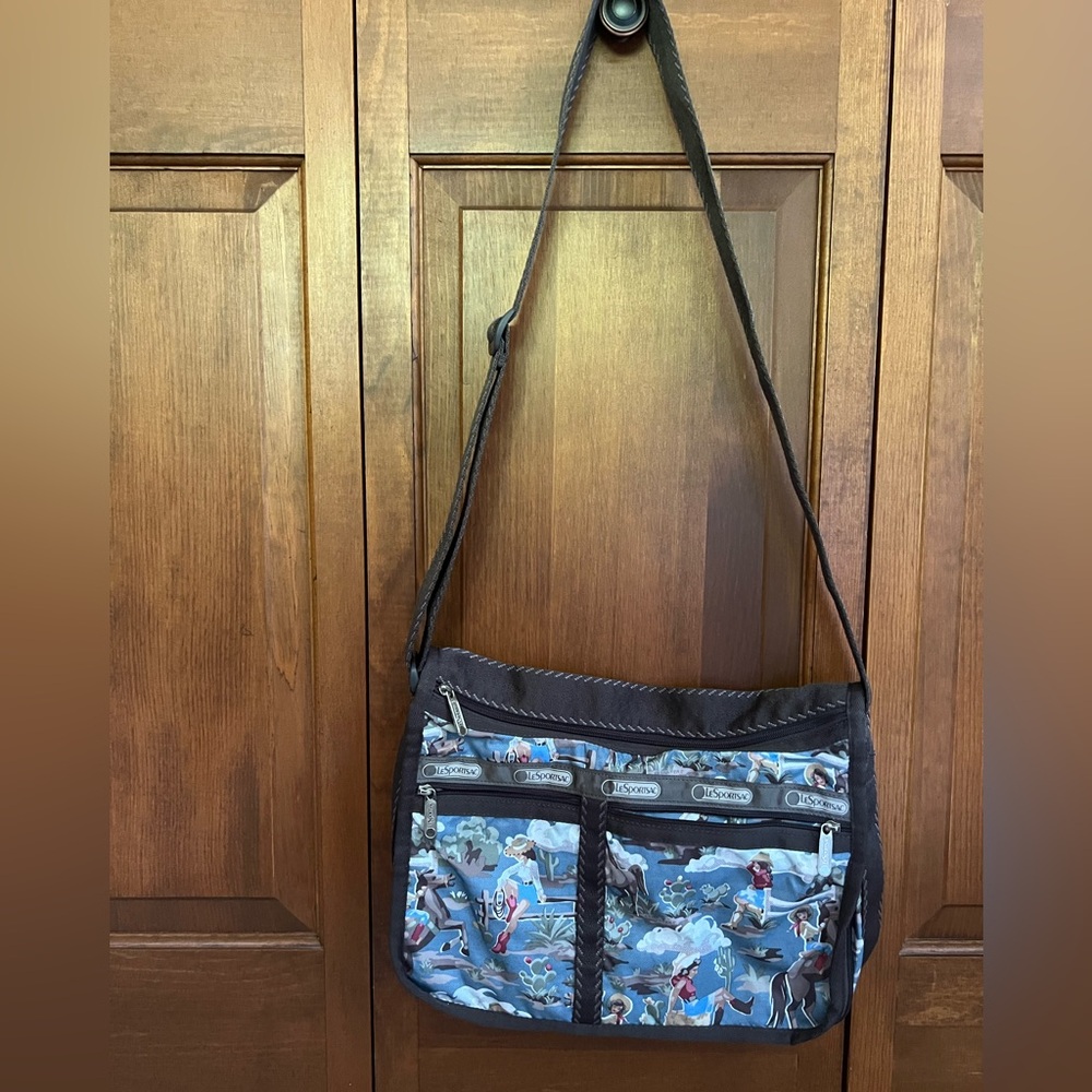 Lesportsac Blue and Black Character Print Messenger Bag